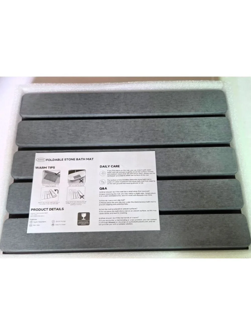 AWW Foldable Stone Bathmat Quick-Dry Mat Non-Slip & Super Absorbent 23.6